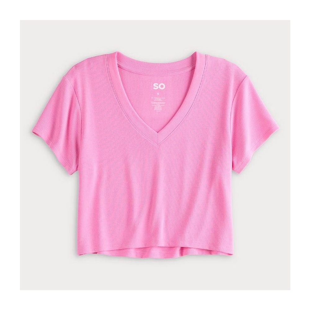 SO Pink Short Sleeve Ribbed Crop T-Shirt